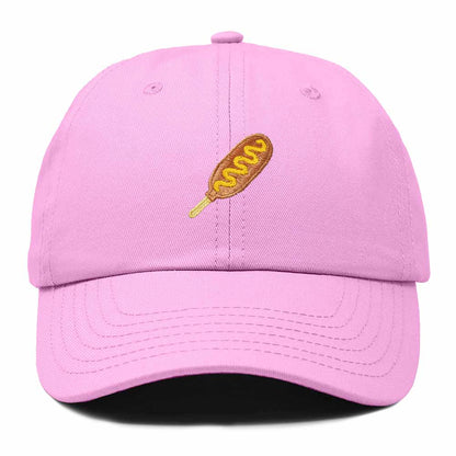 Dalix Corn Dog Embroidered Cotton Dad Hat Food Adjustable Baseball Cap Summer Outdoor Unisex Mens Womens in Light Pink