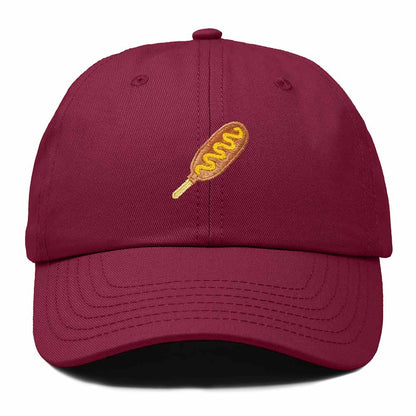 Dalix Corn Dog Embroidered Cotton Dad Hat Food Adjustable Baseball Cap Summer Outdoor Unisex Mens Womens in Maroon