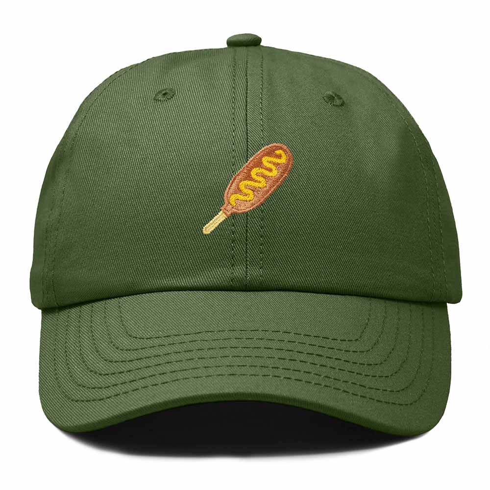 Dalix Corn Dog Embroidered Cotton Dad Hat Food Adjustable Baseball Cap Summer Outdoor Unisex Mens Womens in Olive