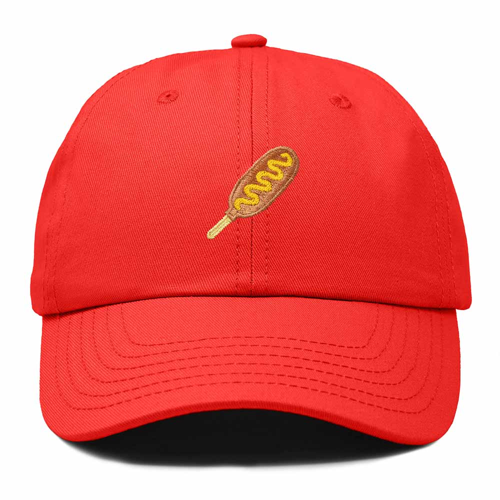 Dalix Corn Dog Embroidered Cotton Dad Hat Food Adjustable Baseball Cap Summer Outdoor Unisex Mens Womens in Red