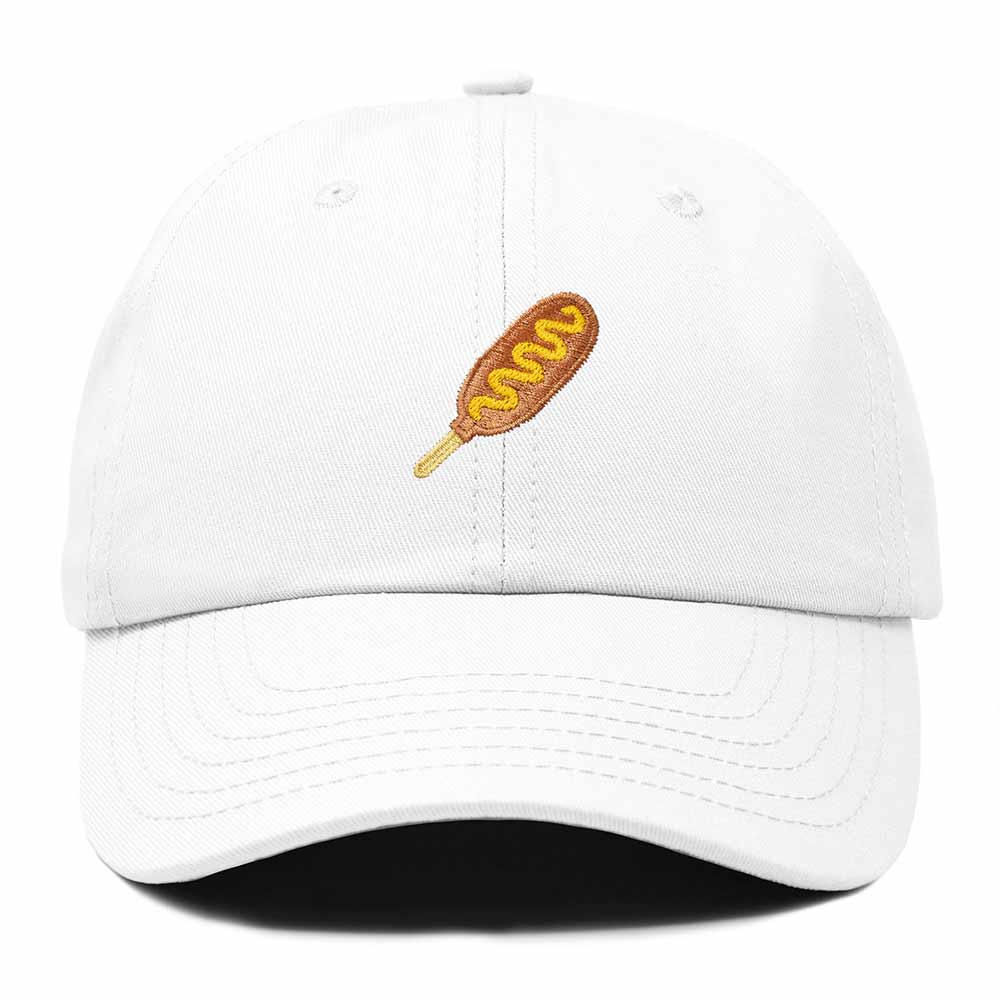 Dalix Corn Dog Embroidered Cotton Dad Hat Food Adjustable Baseball Cap Summer Outdoor Unisex Mens Womens in White