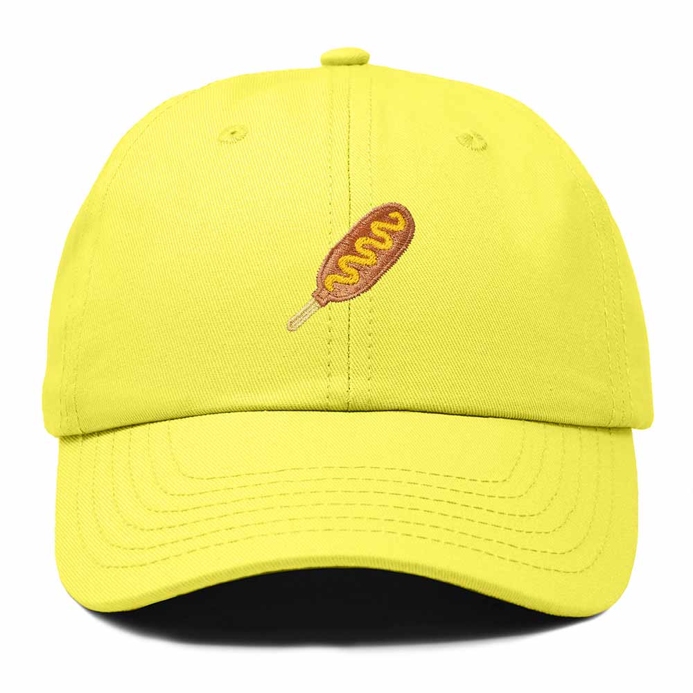 Dalix Corn Dog Embroidered Cotton Dad Hat Food Adjustable Baseball Cap Summer Outdoor Unisex Mens Womens in Yellow