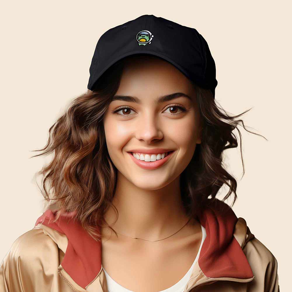 Dalix Cosmic Frog Embroidered Womens Cotton Dad Hat Baseball Cap Adjustable in Black