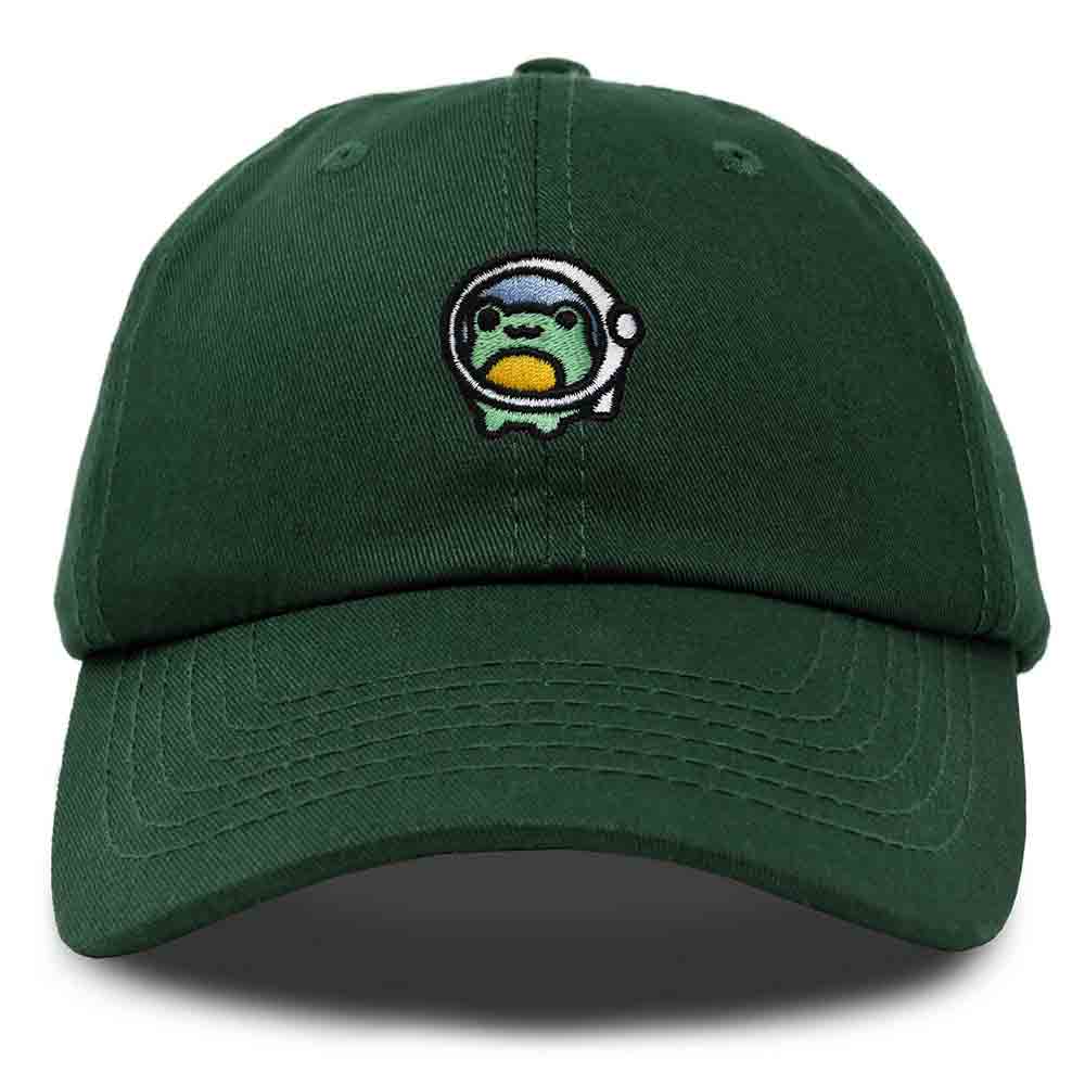Dalix Cosmic Frog Embroidered Womens Cotton Dad Hat Baseball Cap Adjustable in Dark Green