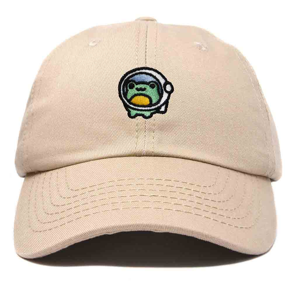 Dalix Cosmic Frog Embroidered Womens Cotton Dad Hat Baseball Cap Adjustable in Khaki