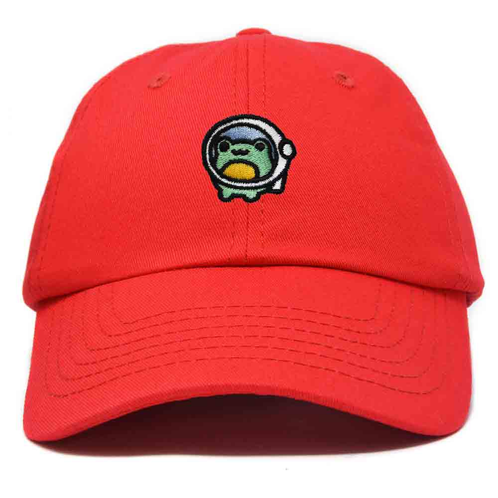 Dalix Cosmic Frog Embroidered Womens Cotton Dad Hat Baseball Cap Adjustable in Red