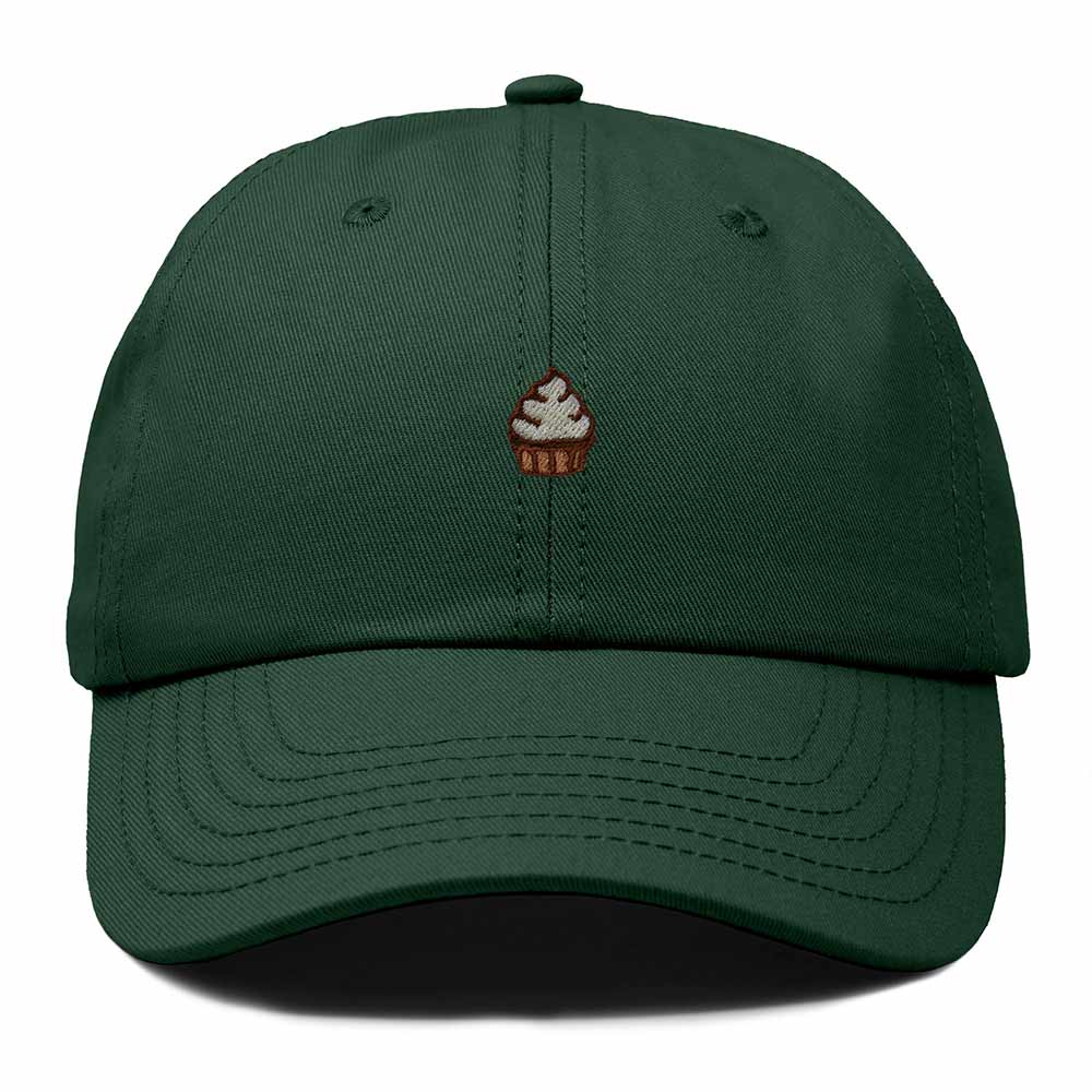 Dalix Cupcake Embroidered Dad Hat Cotton Cap Adjustable Strap Frosted Sweet Treat Low Profile Womens in Dark Green