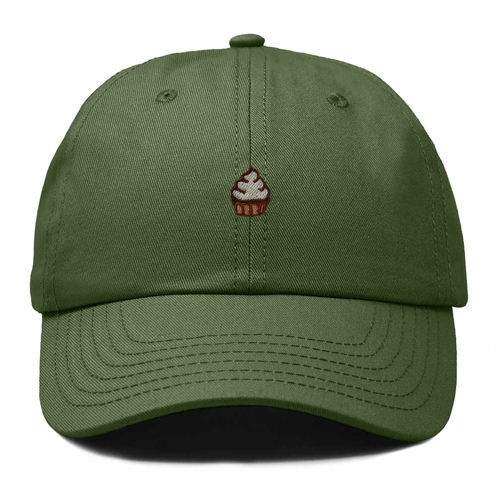 Dalix Cupcake Embroidered Dad Hat Cotton Cap Adjustable Strap Frosted Sweet Treat Low Profile Womens in Olive
