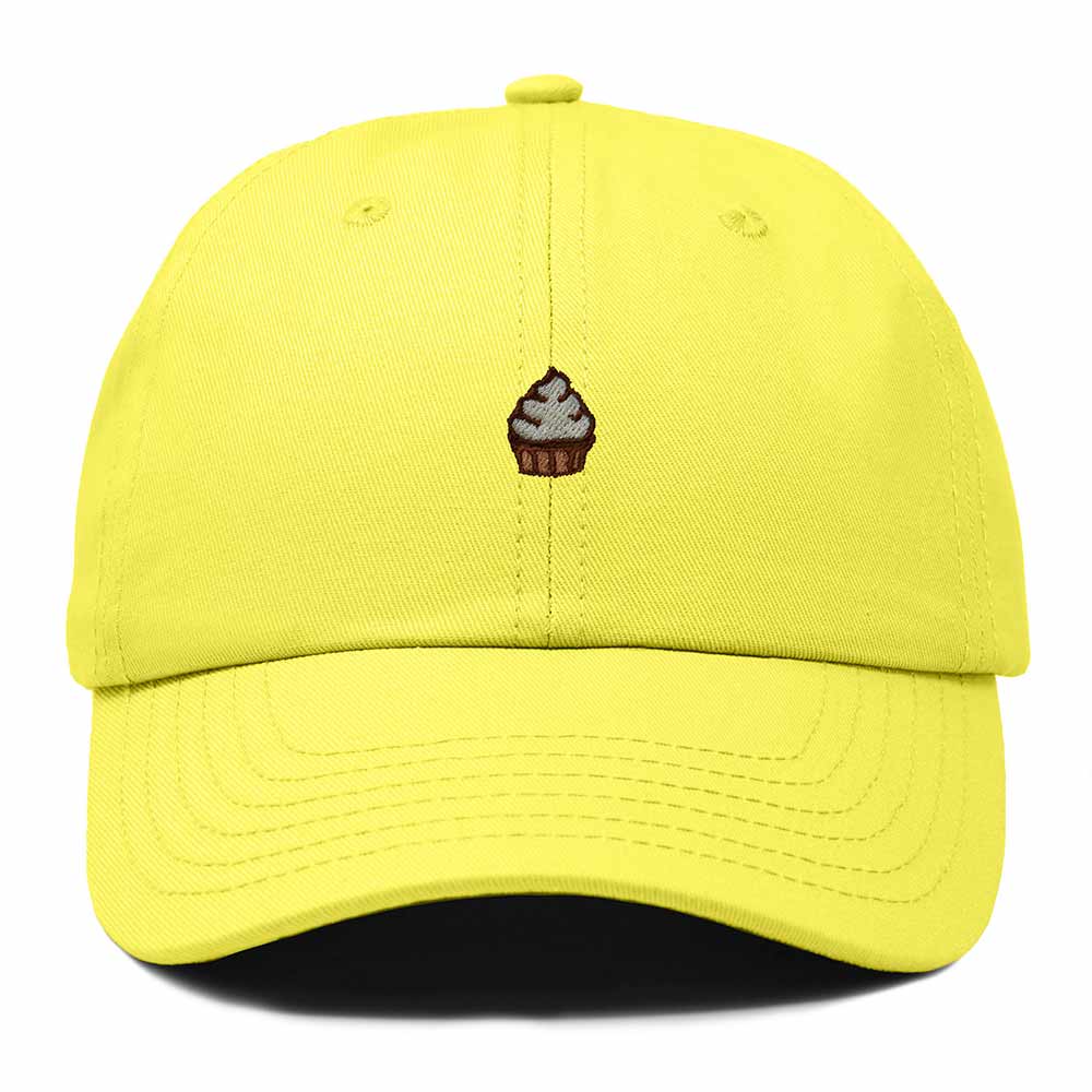 Dalix Cupcake Embroidered Dad Hat Cotton Cap Adjustable Strap Frosted Sweet Treat Low Profile Womens in Yellow