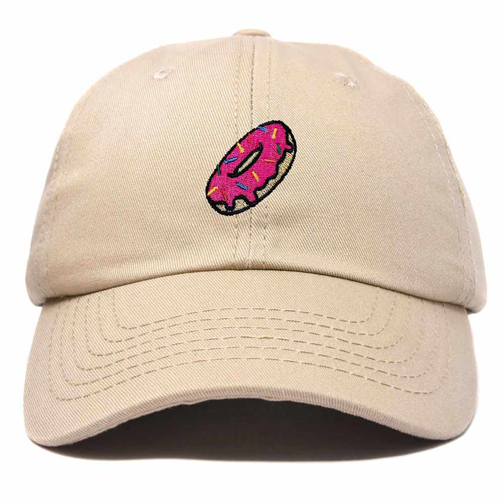 Dalix Donut Embroidered Mens Cotton Dad Hat Baseball Cap in Khaki