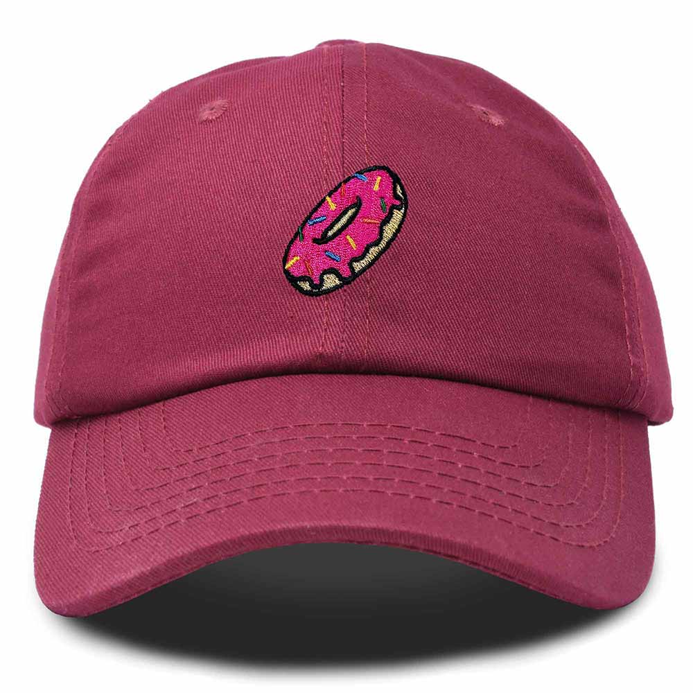 Dalix Donut Embroidered Mens Cotton Dad Hat Baseball Cap in Maroon