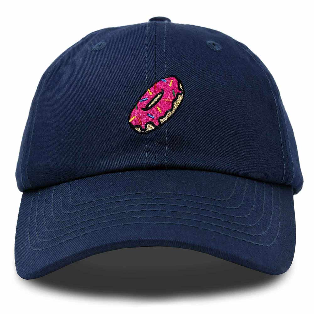 Dalix Donut Embroidered Mens Cotton Dad Hat Baseball Cap in Navy Blue