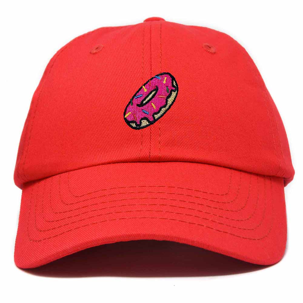Dalix Donut Embroidered Mens Cotton Dad Hat Baseball Cap in Red