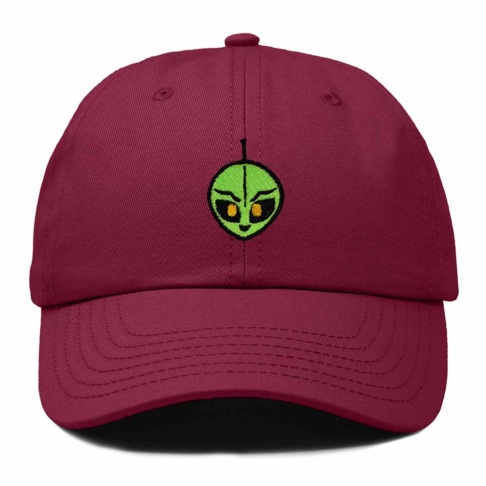 Dalix Duder Alien Embroidered Cotton Space UFO Outdoor Baseball Cap Dad Hat Mens in Maroon