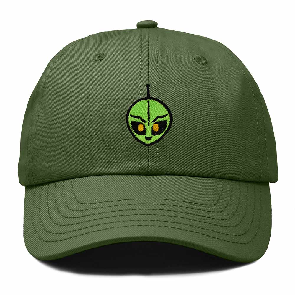 Dalix Duder Alien Embroidered Cotton Space UFO Outdoor Baseball Cap Dad Hat Mens in Olive