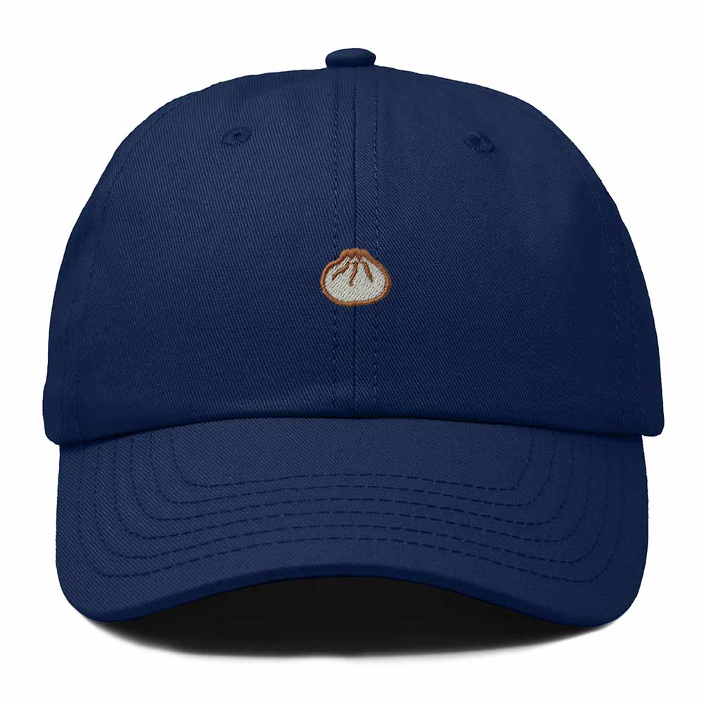 Dalix Dumpling Embroidered Dad Hat Cotton Cap Adjustable Strap Xiao Long Bao Food Low Profile Womens in Navy Blue