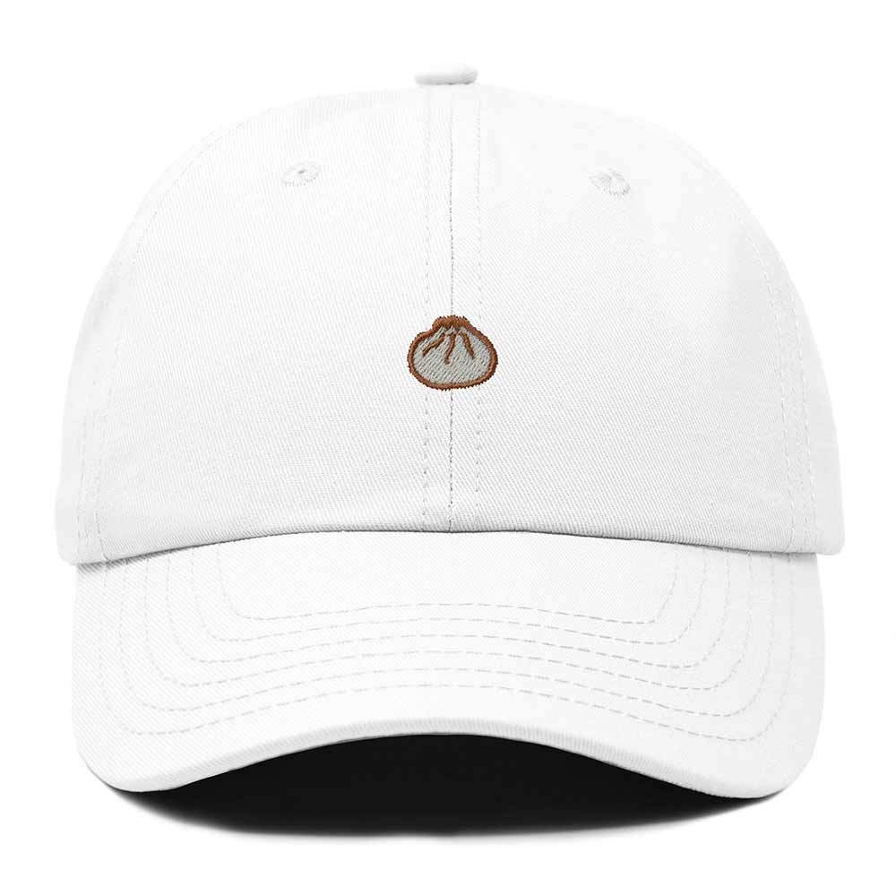 Dalix Dumpling Embroidered Dad Hat Cotton Cap Adjustable Strap Xiao Long Bao Food Low Profile Womens in White