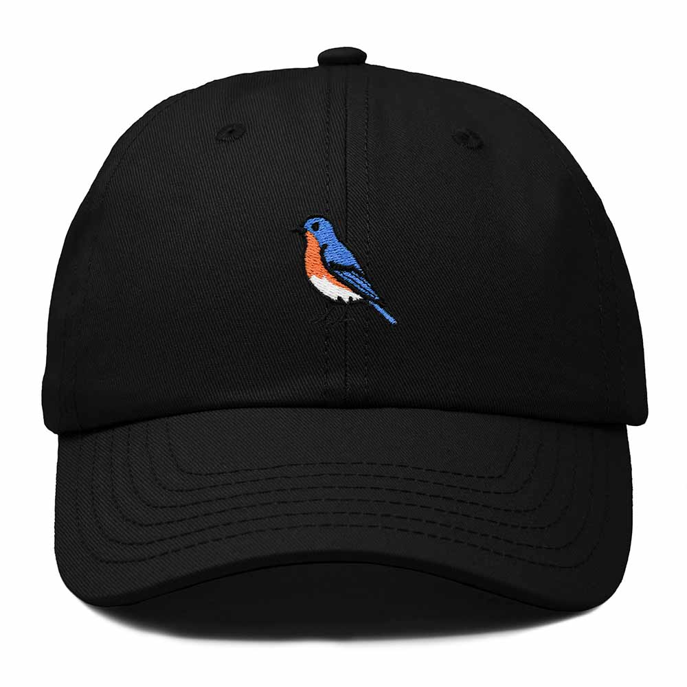 Dalix Eastern Bluebird New York Embroidered Bird Cotton Baseball Cap Dad Hat Mens Womens Outdoor Summer in Black