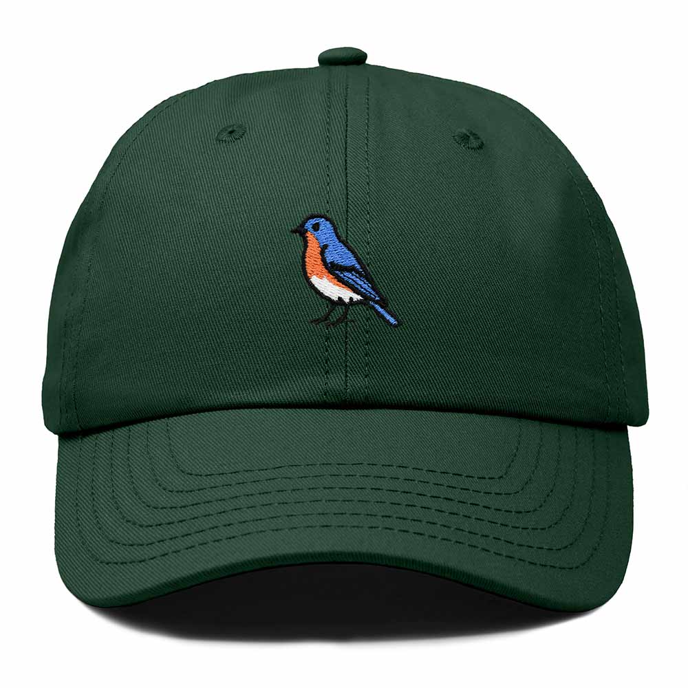 Dalix Eastern Bluebird New York Embroidered Bird Cotton Baseball Cap Dad Hat Mens Womens Outdoor Summer in Dark Green