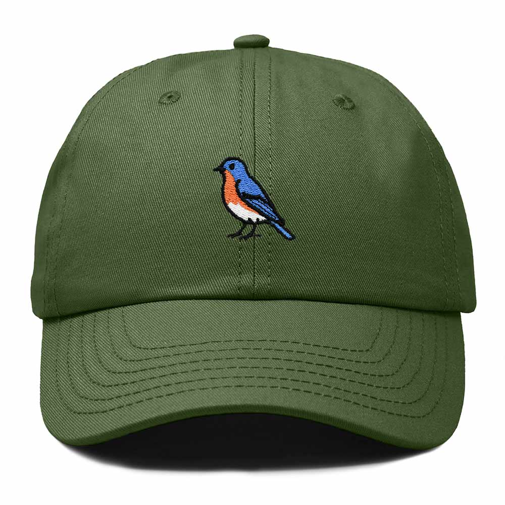 Dalix Eastern Bluebird New York Embroidered Bird Cotton Baseball Cap Dad Hat Mens Womens Outdoor Summer in Olive