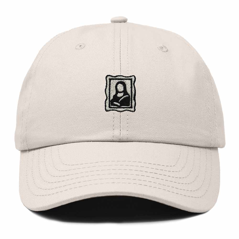 Dalix Portrait Frame Embroidered Adjustable Art Cotton Twill Dad Hat for Women in Beige