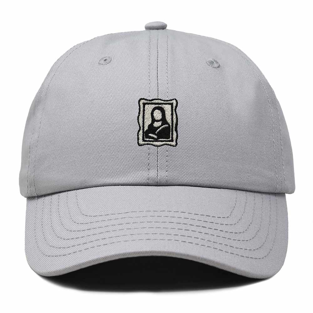 Dalix Portrait Frame Embroidered Adjustable Art Cotton Twill Dad Hat for Women in Gray