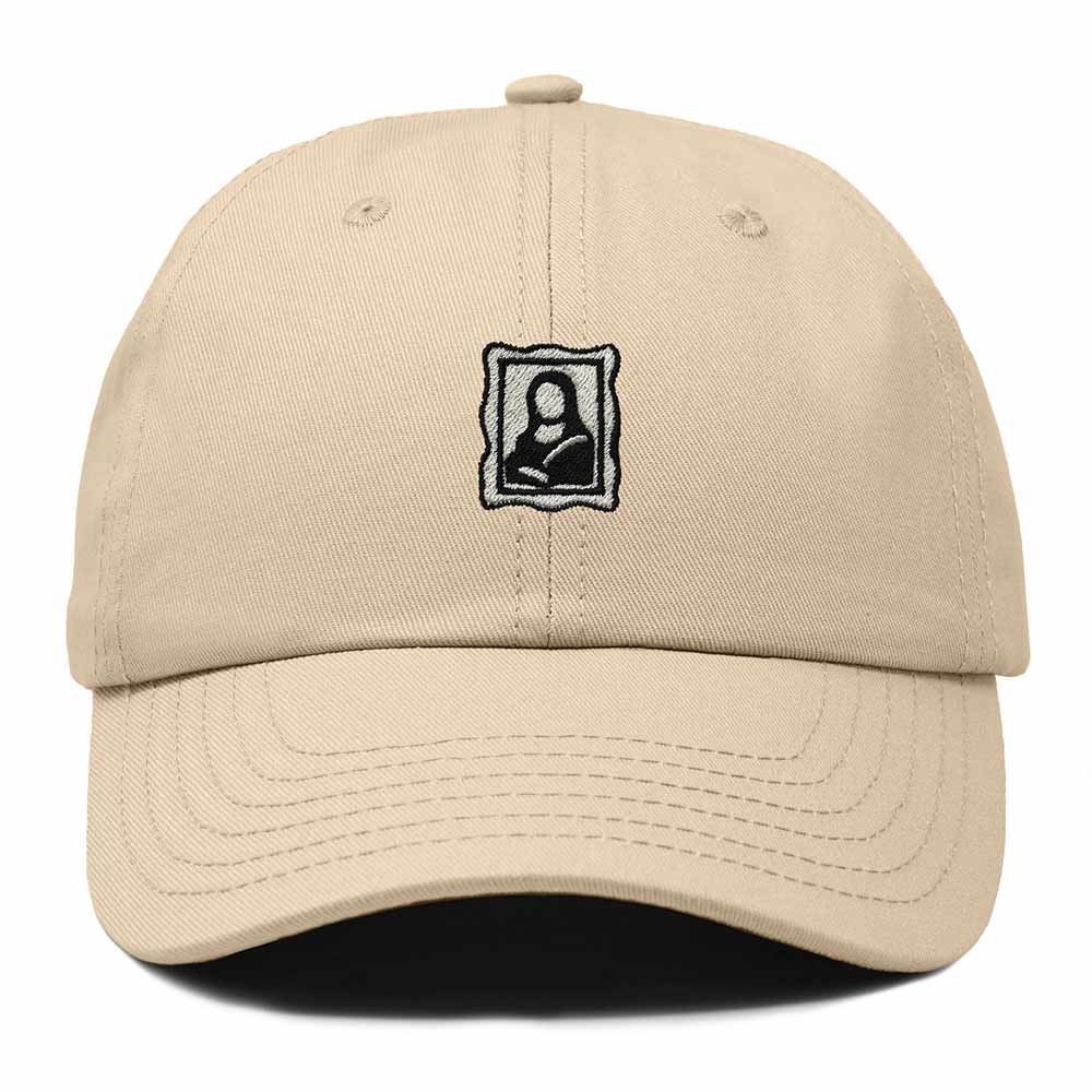 Dalix Portrait Frame Embroidered Adjustable Art Cotton Twill Dad Hat for Women in Khaki