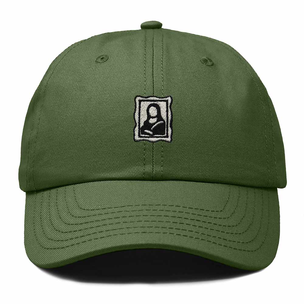 Dalix Portrait Frame Embroidered Adjustable Art Cotton Twill Dad Hat for Women in Olive