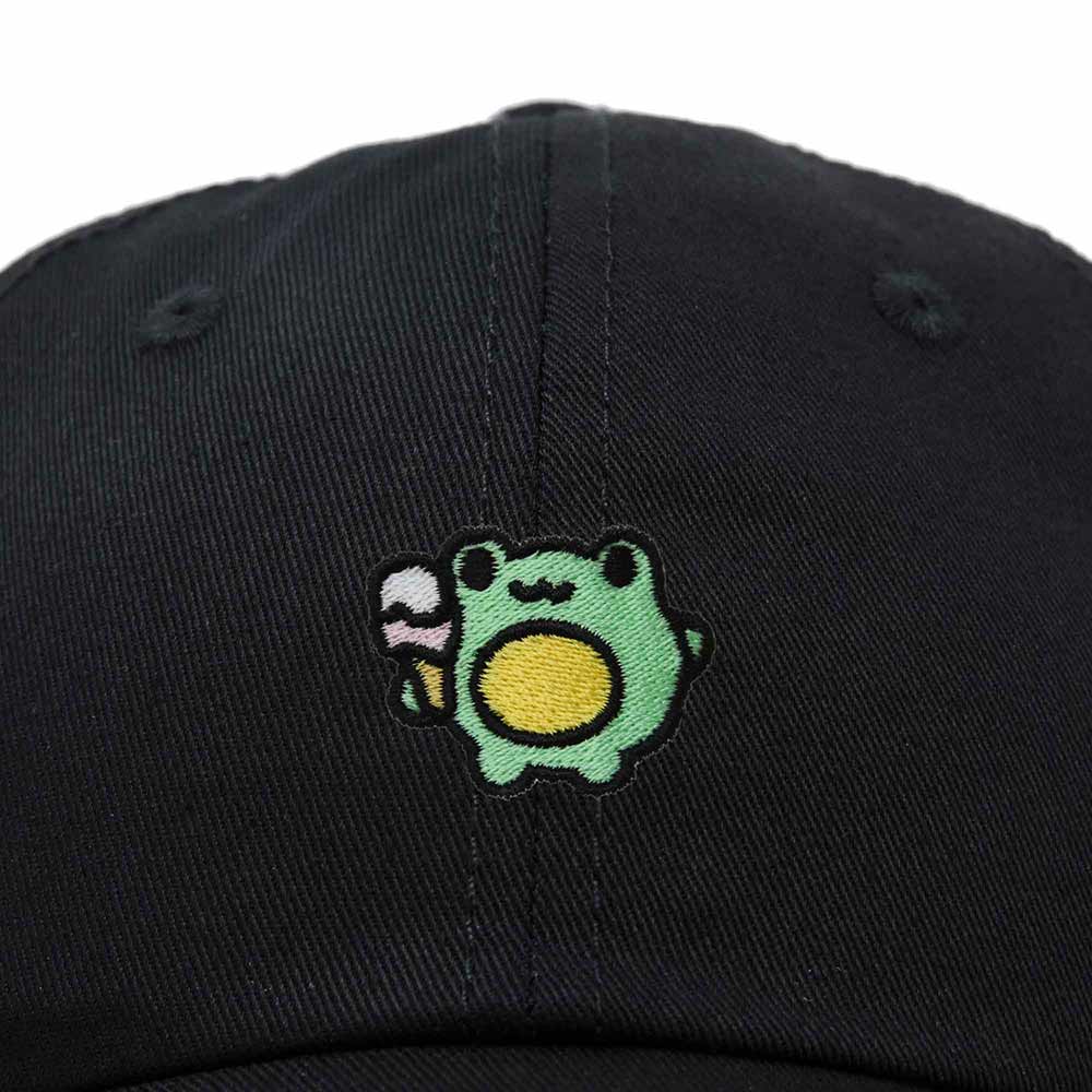 Dalix Gelato Frog Embroidered Womens Cotton Dad Hat Baseball Cap Adjustable in Black