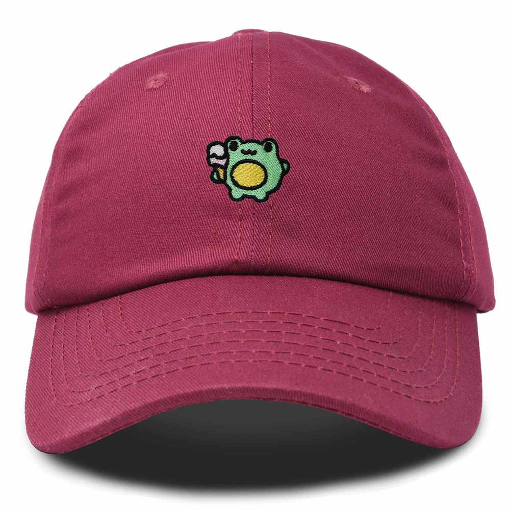 Dalix Gelato Frog Embroidered Womens Cotton Dad Hat Baseball Cap Adjustable in Maroon