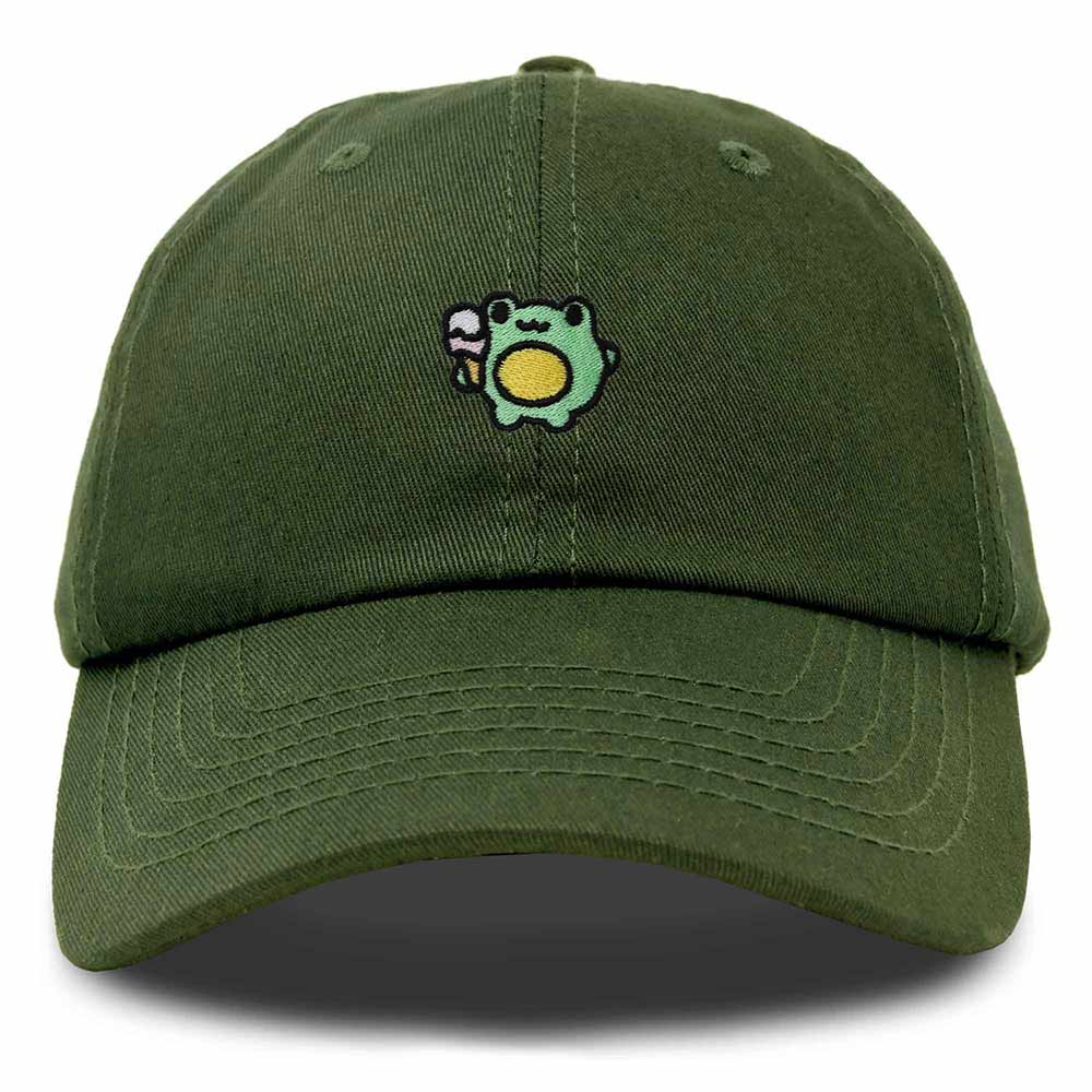 Dalix Gelato Frog Embroidered Womens Cotton Dad Hat Baseball Cap Adjustable in Olive