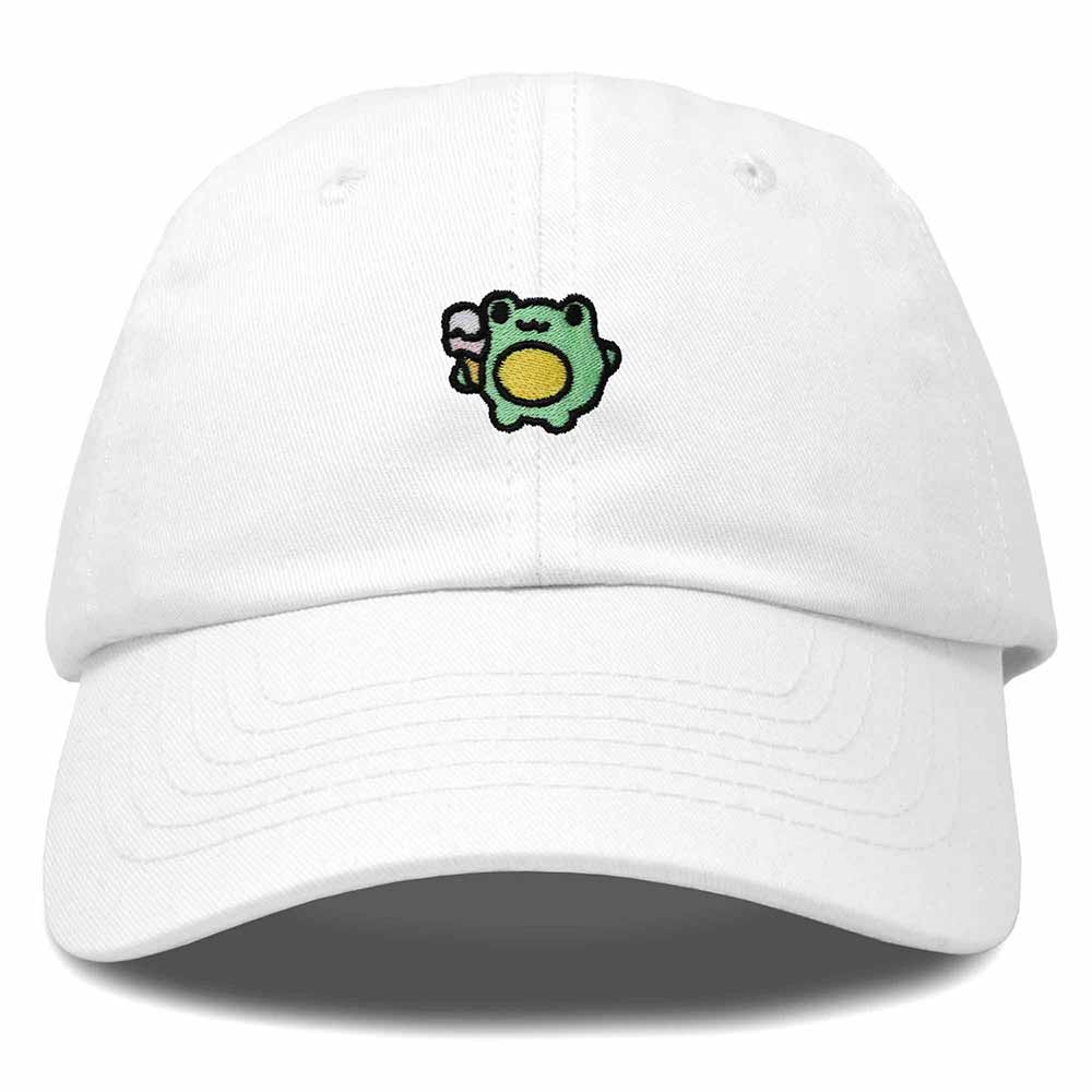 Dalix Gelato Frog Embroidered Womens Cotton Dad Hat Baseball Cap Adjustable in White