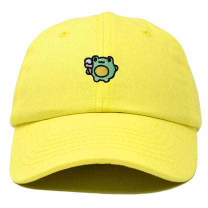 Dalix Gelato Frog Embroidered Womens Cotton Dad Hat Baseball Cap Adjustable in Yellow