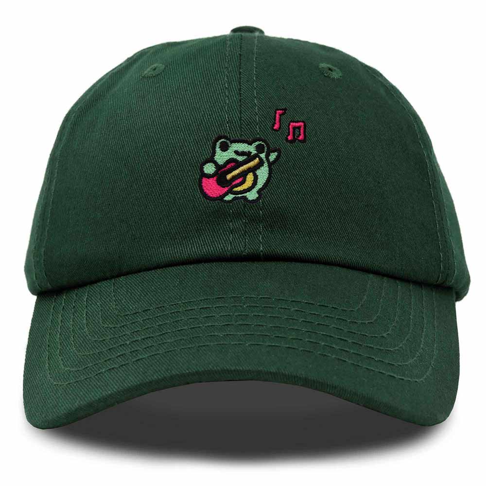 Dalix Melody Frog Embroidered Womens Cotton Dad Hat Baseball Cap Adjustable in Dark Green