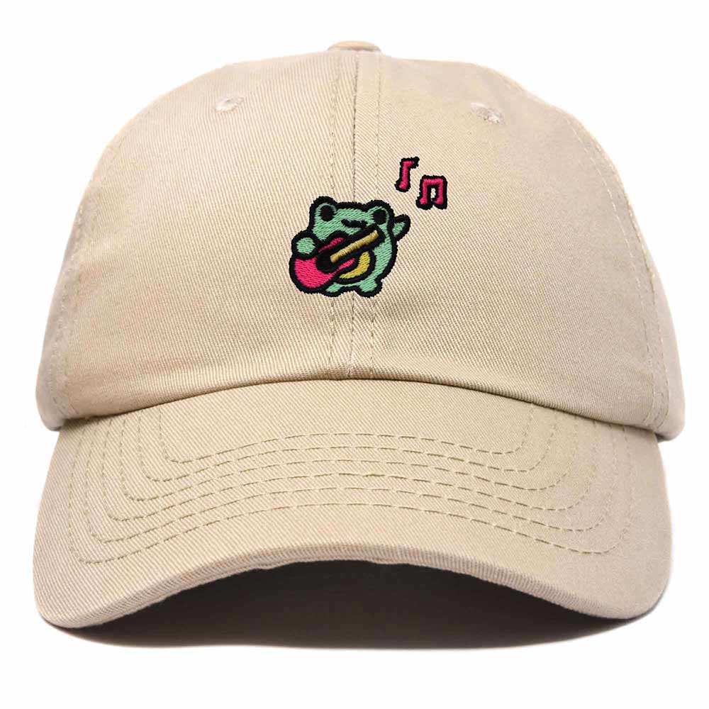 Dalix Melody Frog Embroidered Womens Cotton Dad Hat Baseball Cap Adjustable in Khaki