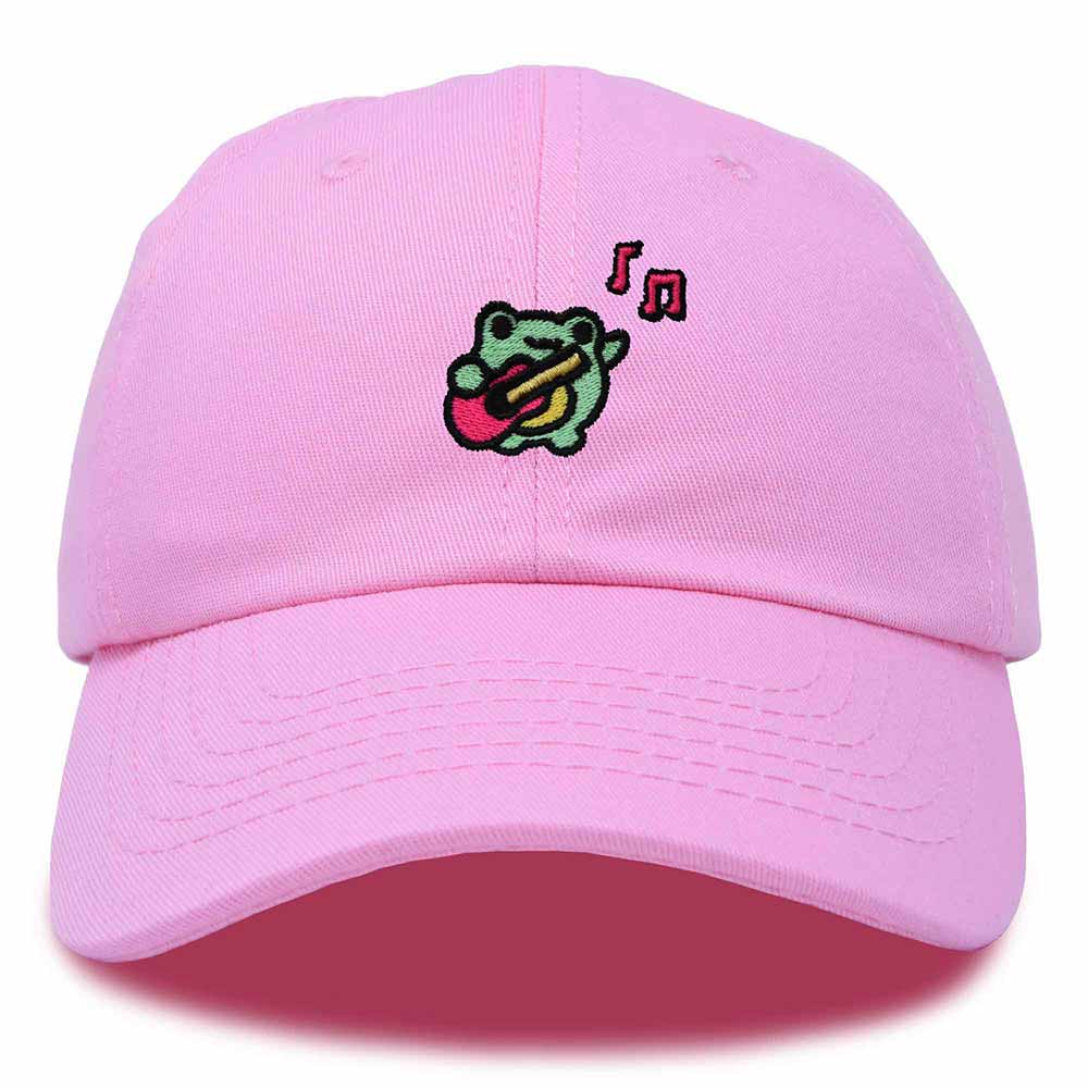 Dalix Melody Frog Embroidered Womens Cotton Dad Hat Baseball Cap Adjustable in Light Pink