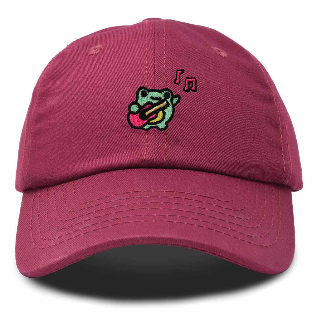 Dalix Melody Frog Embroidered Womens Cotton Dad Hat Baseball Cap Adjustable in Maroon
