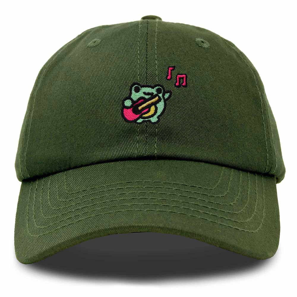 Dalix Melody Frog Embroidered Womens Cotton Dad Hat Baseball Cap Adjustable in Olive