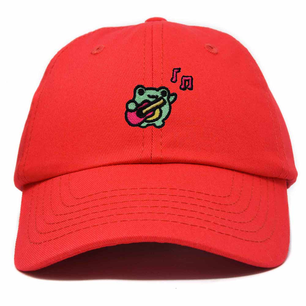 Dalix Melody Frog Embroidered Womens Cotton Dad Hat Baseball Cap Adjustable in Red