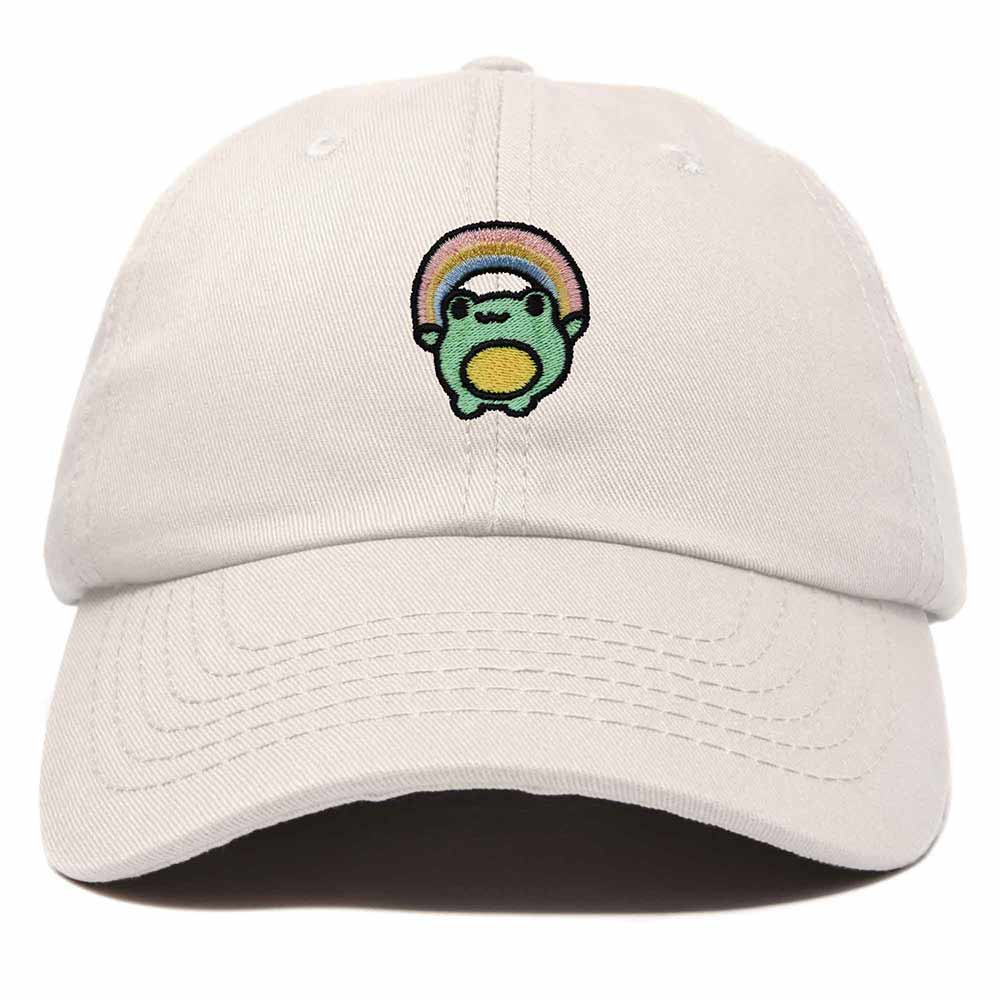 Dalix Rainbow Frog Embroidered Womens Cotton Dad Hat Baseball Cap Adjustable in Beige