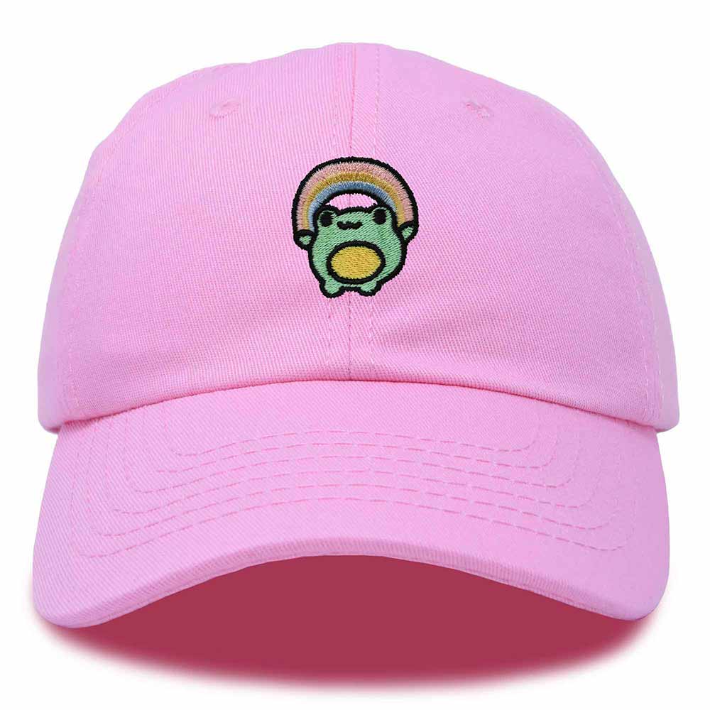 Dalix Rainbow Frog Embroidered Womens Cotton Dad Hat Baseball Cap Adjustable in Light Pink
