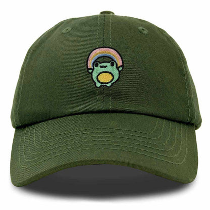 Dalix Rainbow Frog Embroidered Womens Cotton Dad Hat Baseball Cap Adjustable in Olive