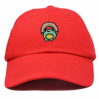 Dalix Rainbow Frog Embroidered Womens Cotton Dad Hat Baseball Cap Adjustable in Red