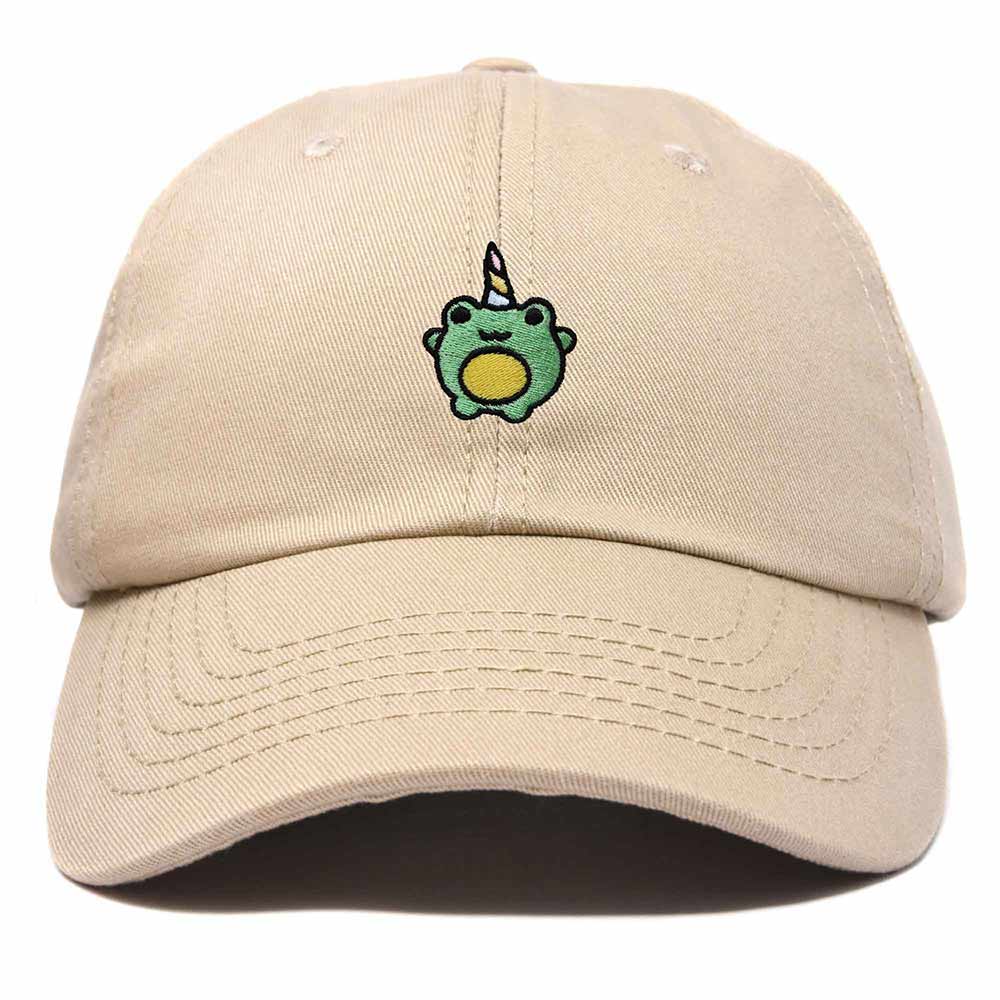 Dalix Froggy Unicorn Embroidered Cotton Dad Hat Baseball Cap Adjustable Mens Womens in Khaki