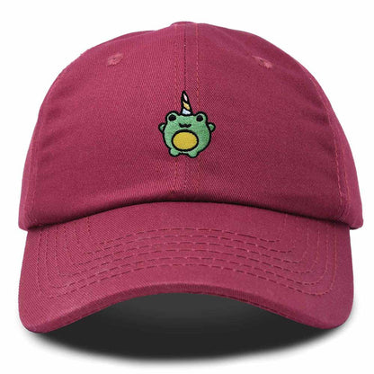 Dalix Froggy Unicorn Embroidered Cotton Dad Hat Baseball Cap Adjustable Mens Womens in Maroon