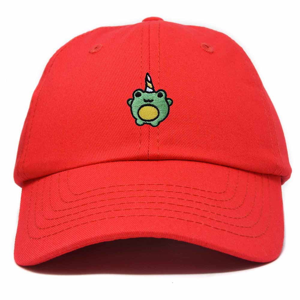 Dalix Froggy Unicorn Embroidered Cotton Dad Hat Baseball Cap Adjustable Mens Womens in Red