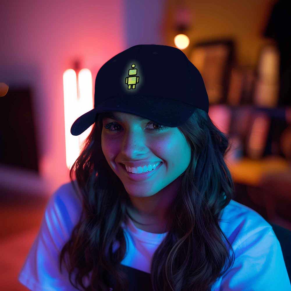 Dalix Robot Embroidered Glow in the Dark Retro Dad Hat Cotton Baseball Cap Adjustable Mens
