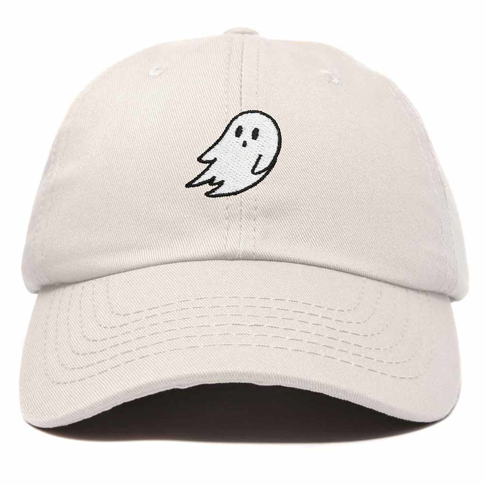 Dalix Ghost Embroidered Mens Womens Cotton Dad Hat Baseball Cap Adjustable in Beige