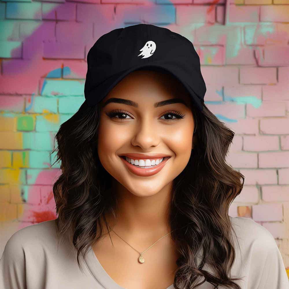 Dalix Ghost Embroidered Mens Womens Cotton Dad Hat Baseball Cap Adjustable in Black
