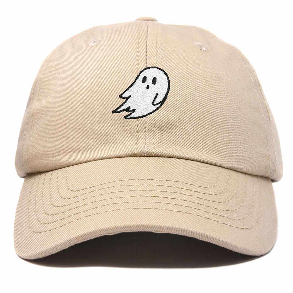 Dalix Ghost Embroidered Mens Womens Cotton Dad Hat Baseball Cap Adjustable in Khaki